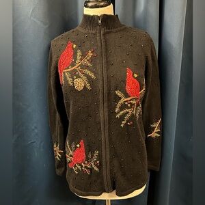 Black and Red Cardinal Knit Sweater